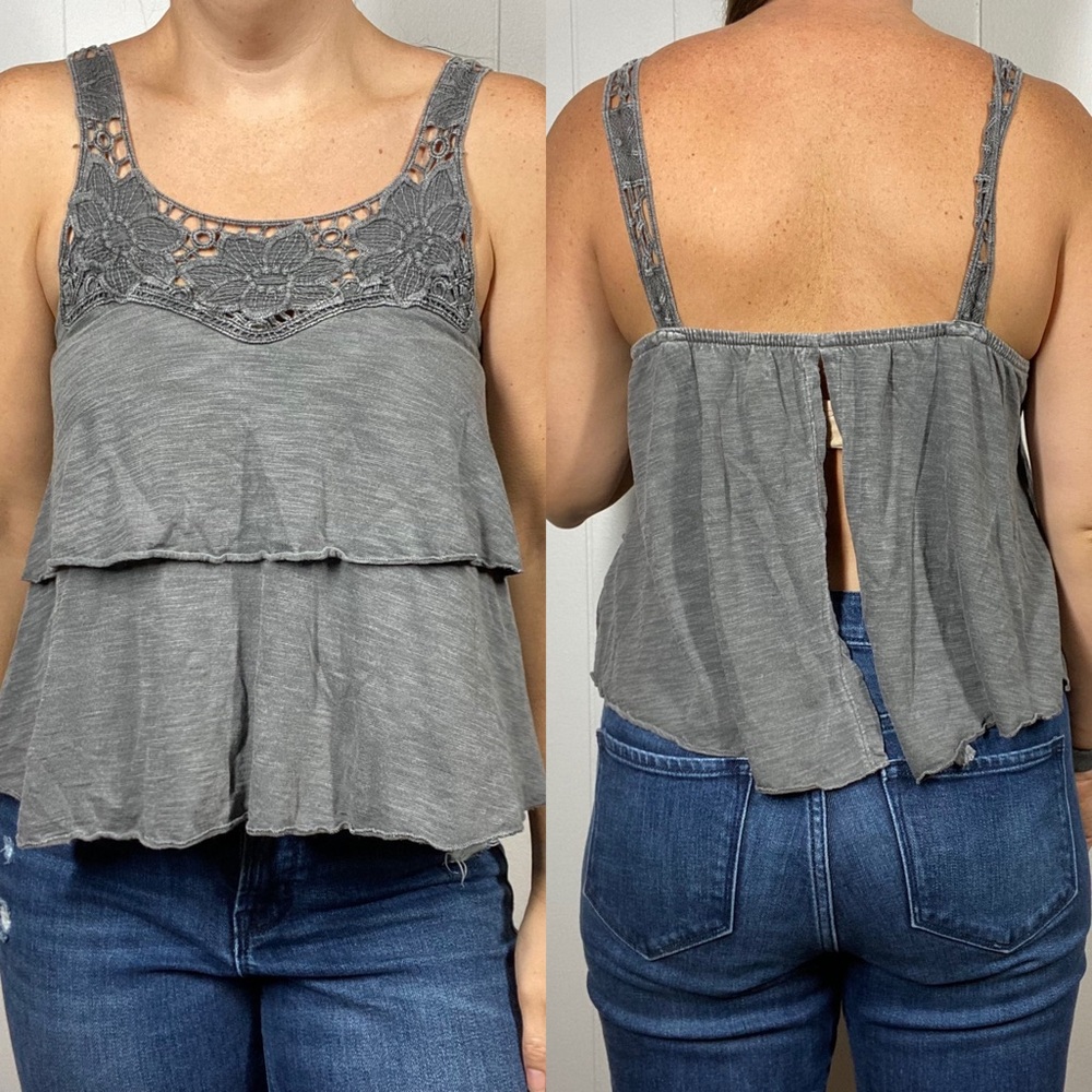 Kimchi Blue Grey Open Back Tank Top with crochet Straps